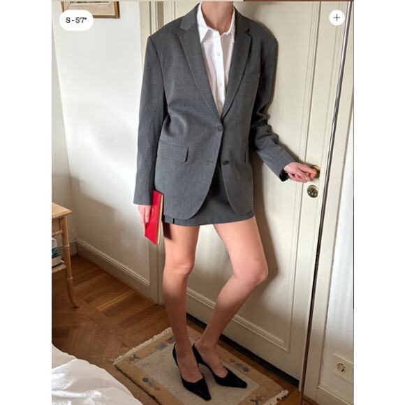 Djerf Avenue Blazer Women Small Forever Grey Two Button Oversized Academia Work - Picture 3 of 16